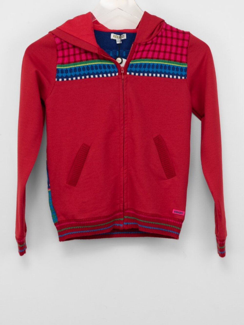 Kenzo Kids Carmin Hybrid Hooded Cardigan Sweater Urban Travel Red Size 12 New